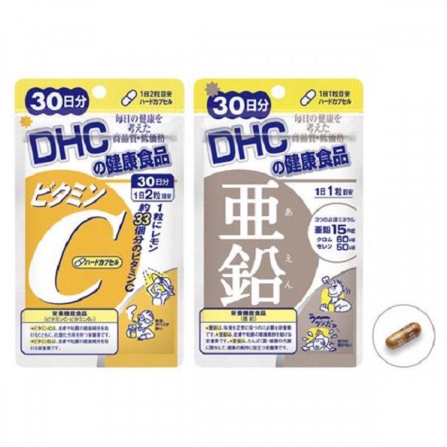 Set Kẽm + Vitamin C DHC Hỗ Trợ Trị Mụn, Trị Thâm Hiệu Quả