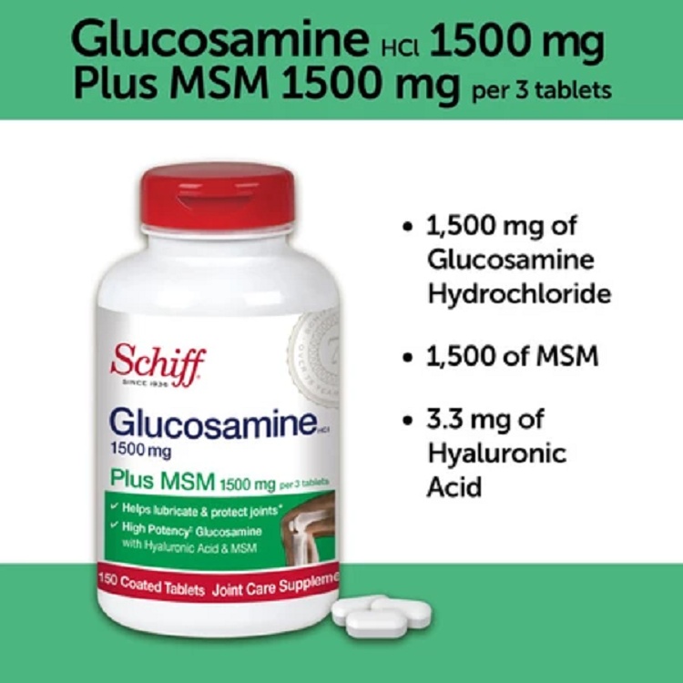 Schiff Glucosamine HCl Plus MSM 1500mg, viên uống xương khớp  Schiff Glucosamine HCl Plus MSM 1500mg, viên uống trị xương khớp  Schiff Glucosamine HCl Plus MSM 1500mg
