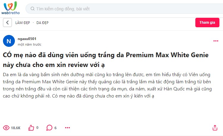 viên uống trắng da Premium Max White Genie webtretho, viên uống trắng da Premium Max White Genie review, viên uống trắng da Premium Max White Genie review webtretho