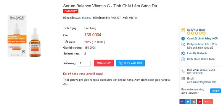 Serum Balance Vitamin C có tốt không, Serum Balance Vitamin C thật giá