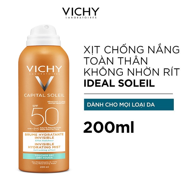 SPF 50 PA+++ Vichy Ideal Soleil Invisible Hydrating Mist - Kem Chống Nắng Toàn Thân Dạng Xịt Vichy