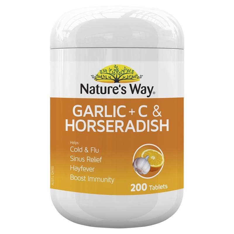 nature's way garlic, c & horsearadish, nature's way garlic + c & horseradish 200 tablets, nature's way garlic c horseradish, nature's way triple strength garlic c horseradish
