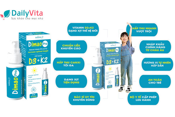 Vitamin D3 K2 dạng xịt Dimao Pro Oral Spray